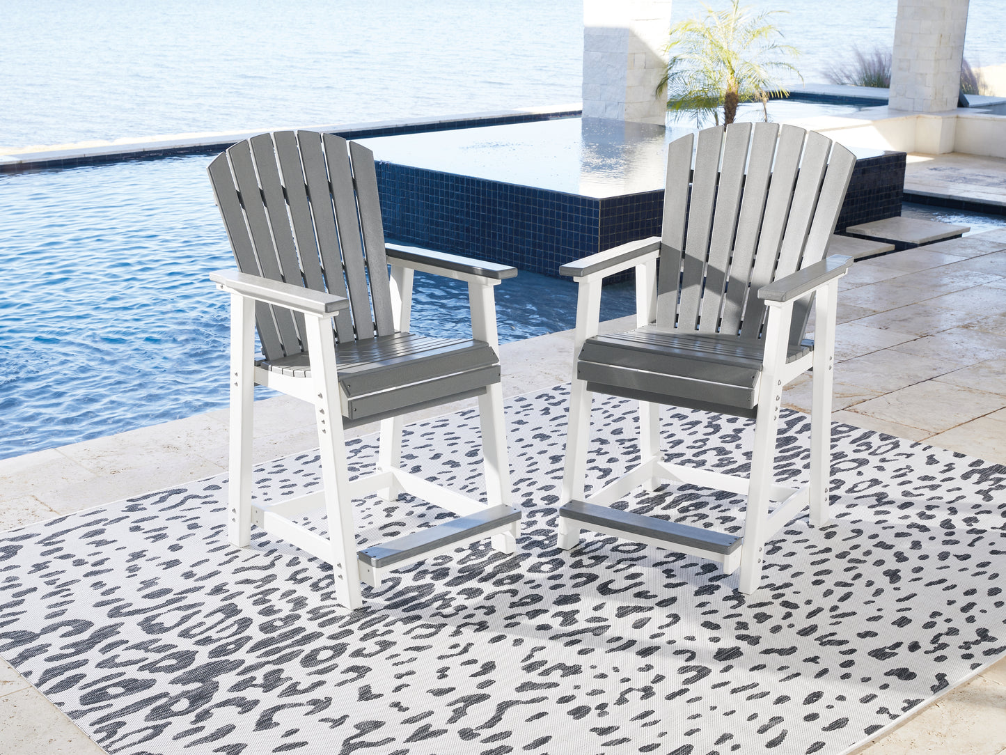 Bradenton Furniture Outlet - Ashley Furniture - Transville Outdoor - RECT COUNTER TABLE W/UMB OPT / Gray/White - P210-642