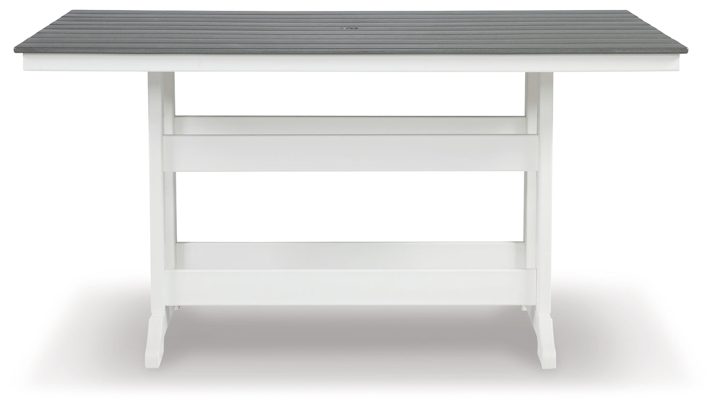 Bradenton Furniture Outlet - Ashley Furniture - Transville Outdoor - RECT COUNTER TABLE W/UMB OPT / Gray/White - P210-642