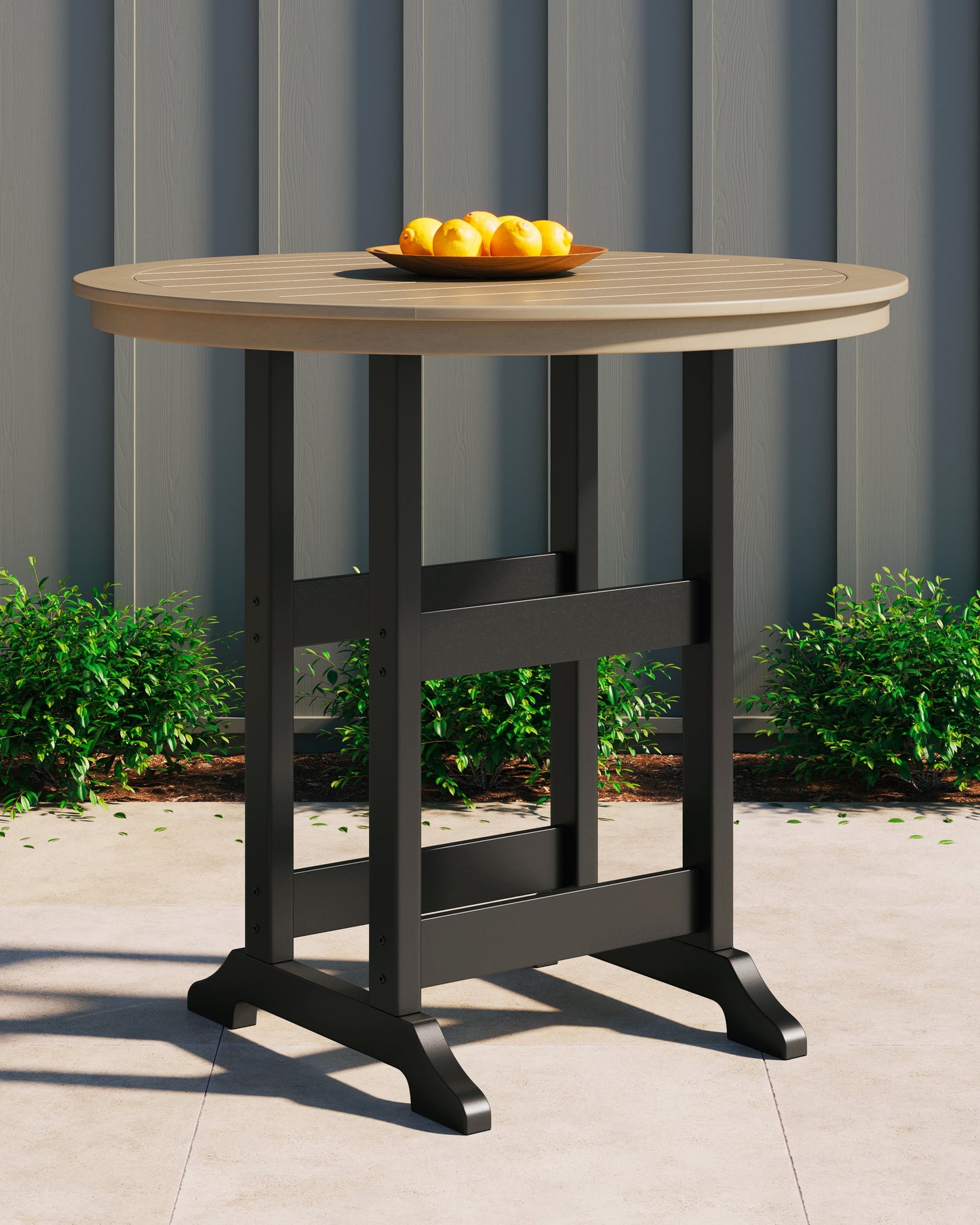 Bradenton Furniture Outlet - Ashley Furniture - Fairen Trail Outdoor - Round Bar Table w/UMB OPT / Black/Driftwood - P211-613