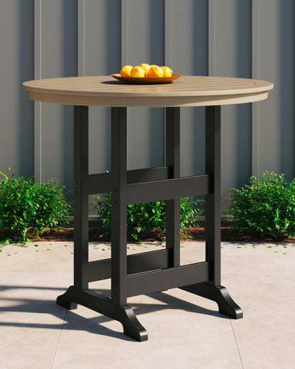 Bradenton Furniture Outlet - Ashley Furniture - Fairen Trail Outdoor - Round Bar Table w/UMB OPT / Black/Driftwood - P211-613