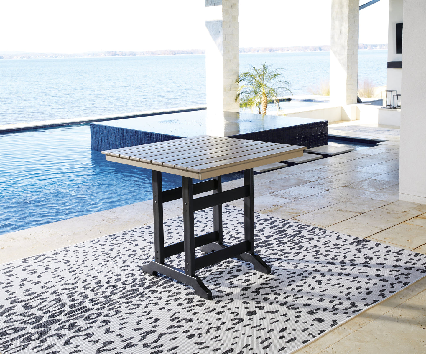 Bradenton Furniture Outlet - Ashley Furniture - Fairen Trail Outdoor - Square Counter TBL w/UMB OPT / Black/Driftwood - P211-632