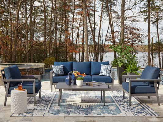 Bradenton Furniture Outlet - Ashley Furniture - Gali Outdoor - Sofa/Chairs/Table Set (4/CN) / Gray/Blue - P275-081