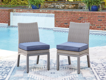 Bradenton Furniture Outlet - Ashley Furniture - Half Moon Beach Outdoor - Side Chair with Cushion (Set of 2) / Blue/Gray - PCP418-601