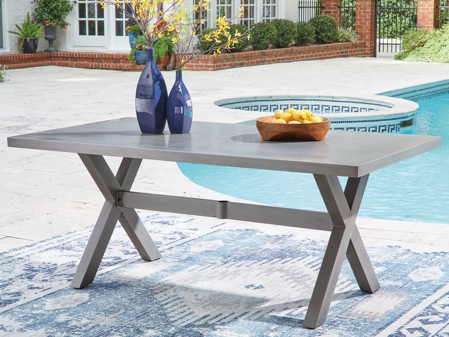 Bradenton Furniture Outlet - Ashley Furniture - Half Moon Beach Outdoor - RECT Dining Table w/UMB OPT / Gray - PCP418-625