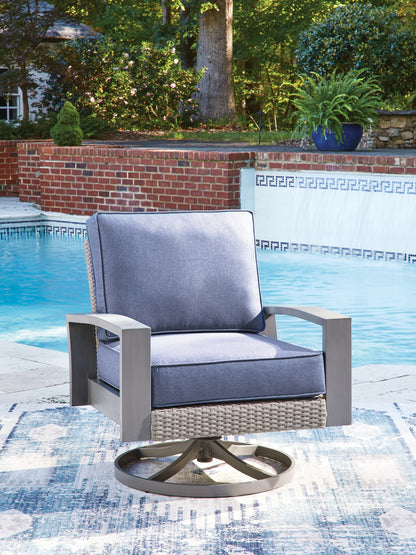 Bradenton Furniture Outlet - Ashley Furniture - Half Moon Beach Outdoor - Swivel Lounge w/ Cushion / Blue/Gray - PCP418-821