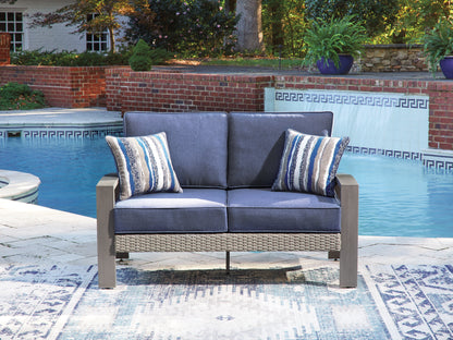 Bradenton Furniture Outlet - Ashley Furniture - Half Moon Beach Outdoor - Loveseat w/Cushion / Blue/Gray - PCP418-835