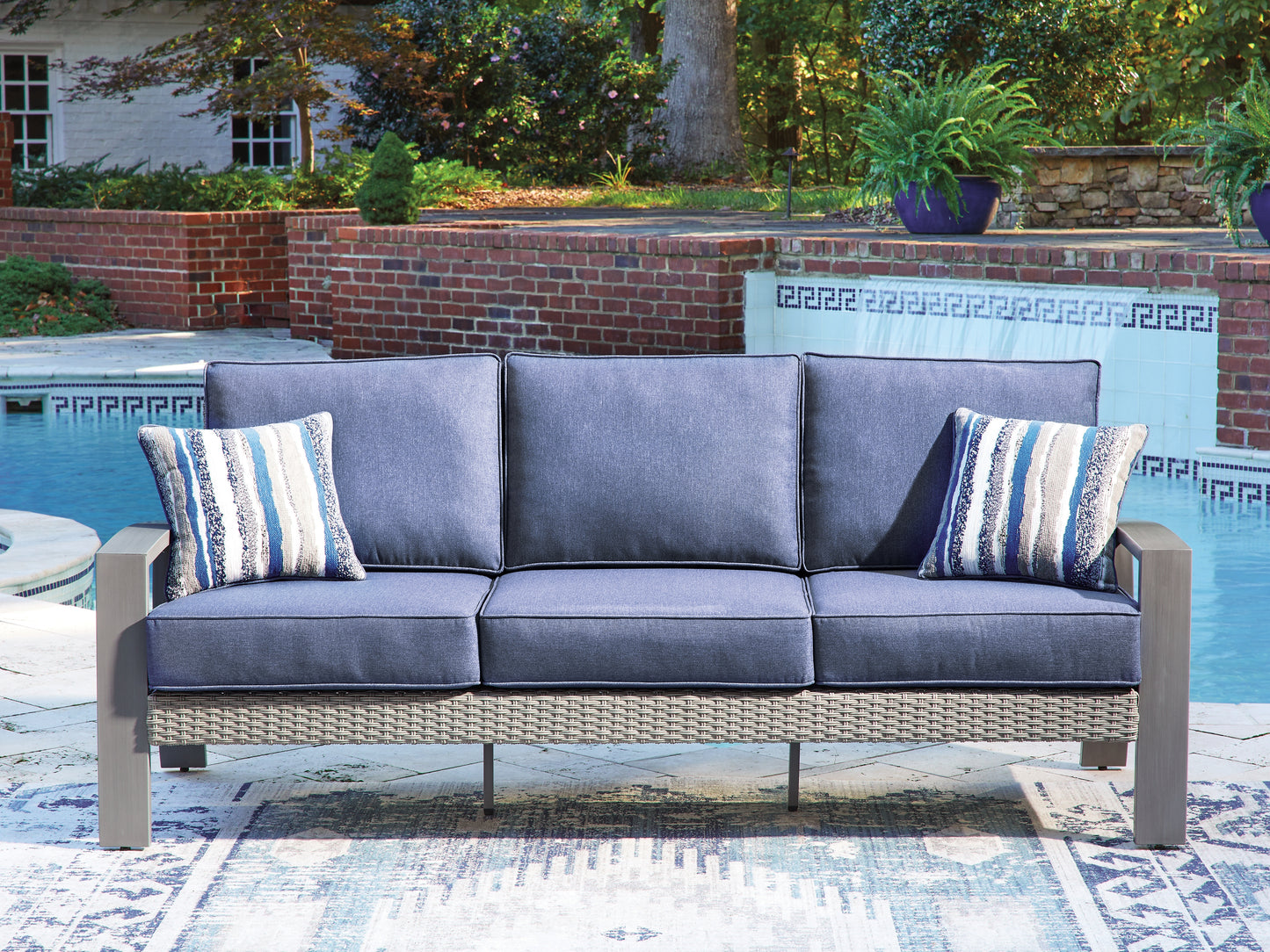 Bradenton Furniture Outlet - Ashley Furniture - Half Moon Beach Outdoor - Sofa with Cushion / Blue/Gray - PCP418-838