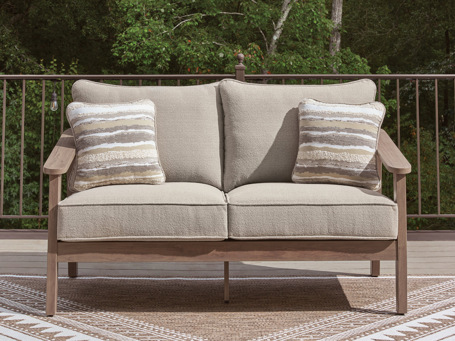 Bradenton Furniture Outlet - Ashley Furniture - Harmony Headlands Outdoor - Loveseat w/Cushion / Natural/Gray - PCP428-835