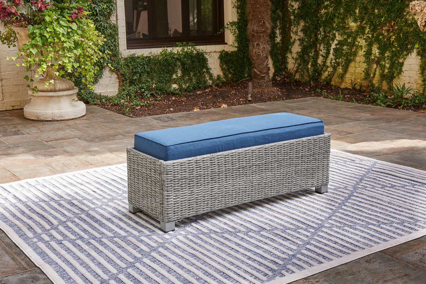 Bradenton Furniture Outlet - Ashley Furniture - Naples Beach Outdoor - Bench with Cushion / Light Gray - P439-600