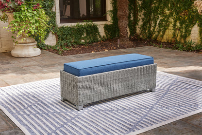 Bradenton Furniture Outlet - Ashley Furniture - Naples Beach Outdoor - Bench with Cushion / Light Gray - P439-600