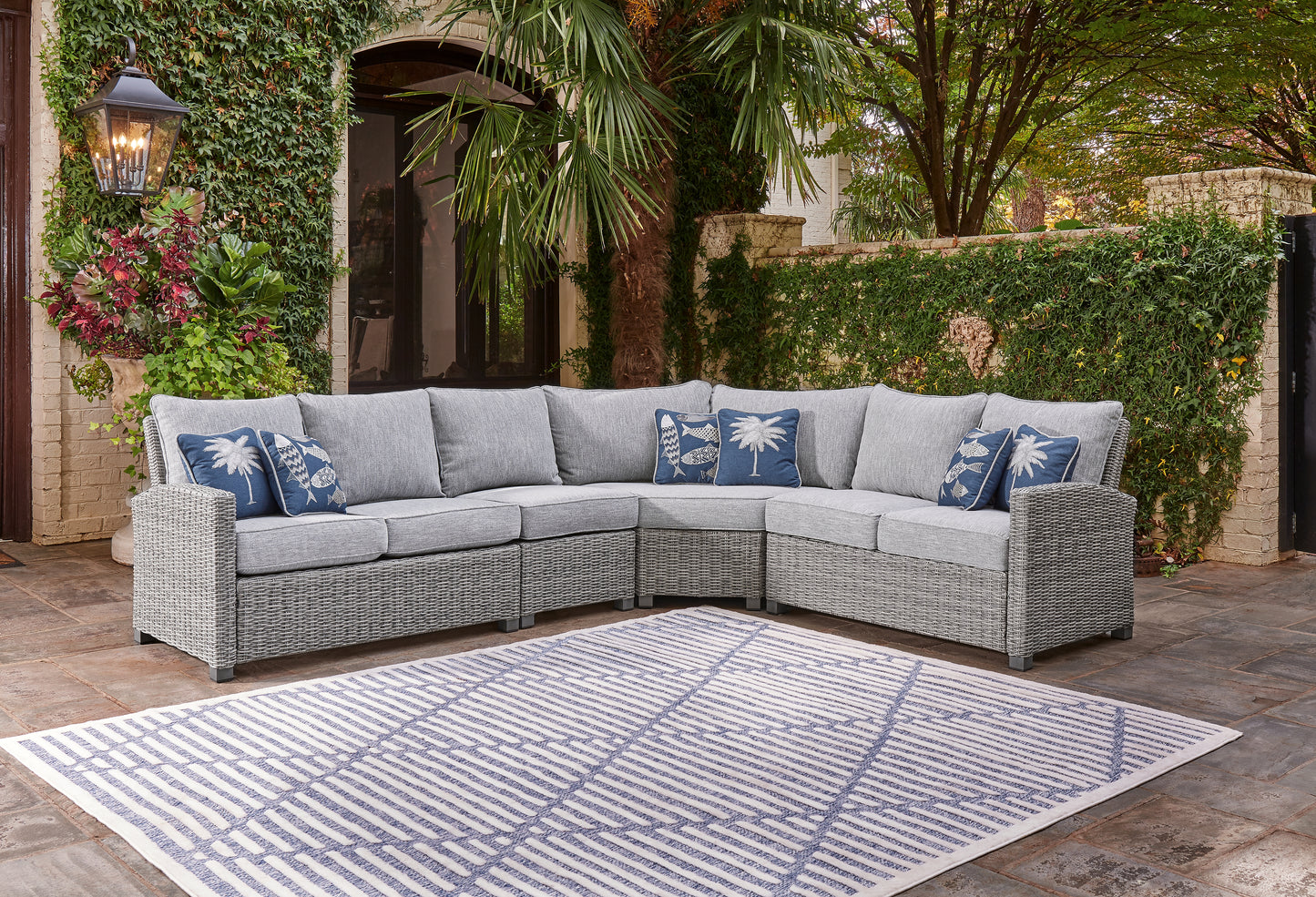 Bradenton Furniture Outlet - Ashley Furniture - Naples Beach Outdoor - 4-Piece Outdoor Sectional / Light Gray - P439P2