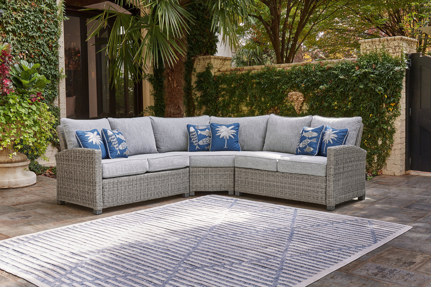 Bradenton Furniture Outlet - Ashley Furniture - Naples Beach Outdoor - RAF/LAF Loveseat w/CUSH (Set of 2) / Light Gray - P439-854