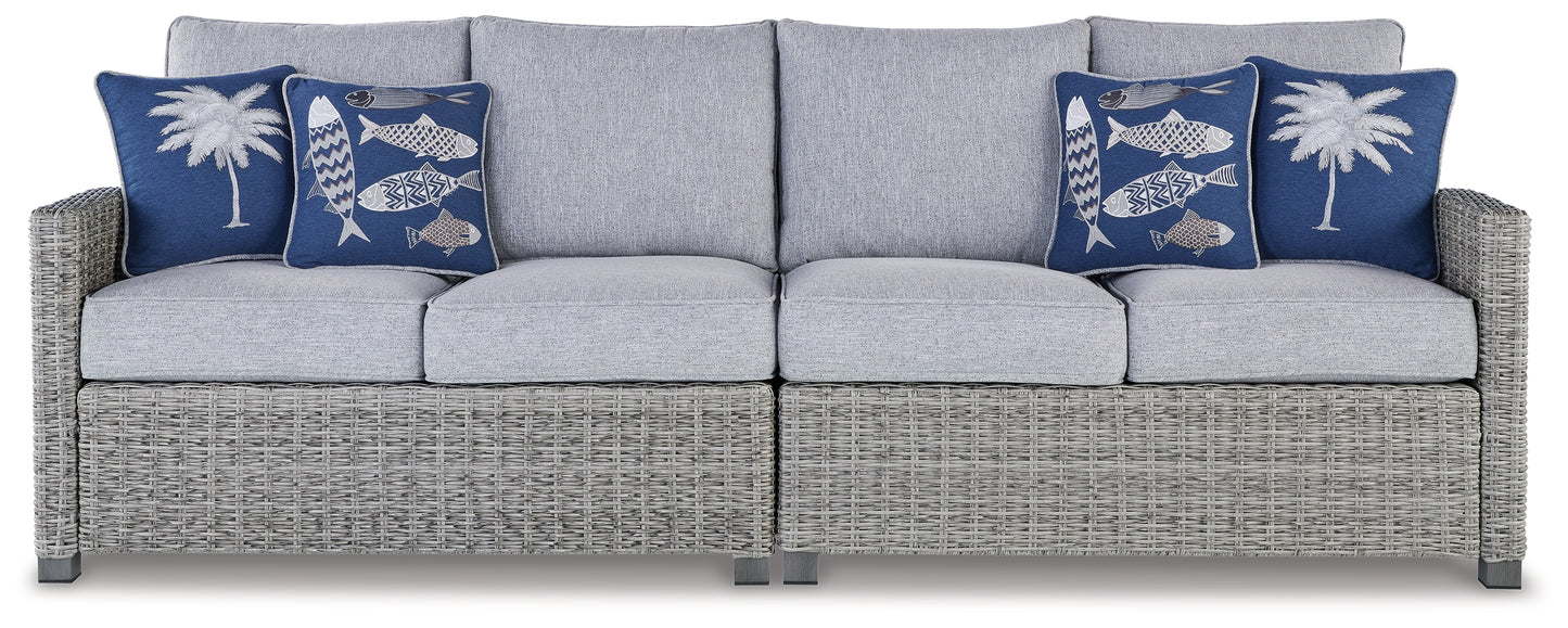 Bradenton Furniture Outlet - Ashley Furniture - Naples Beach Outdoor - RAF/LAF Loveseat w/CUSH (Set of 2) / Light Gray - P439-854