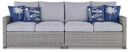Bradenton Furniture Outlet - Ashley Furniture - Naples Beach Outdoor - RAF/LAF Loveseat w/CUSH (Set of 2) / Light Gray - P439-854