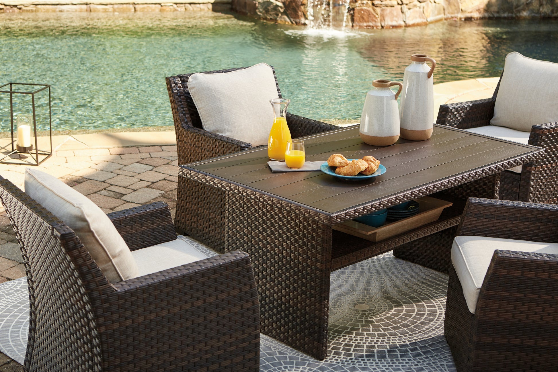 Bradenton Furniture Outlet - Ashley Furniture - Easy Isle Outdoor - RECT Multi-Use Table / Dark Brown/Beige - P455-625
