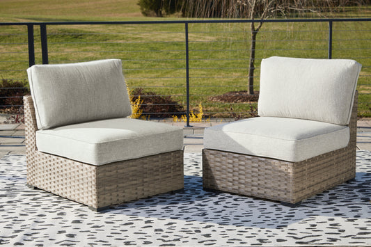 Bradenton Furniture Outlet - Ashley Furniture - Calworth Outdoor - Armless Chair w/Cushion (Set of 2) / Beige - P458-846