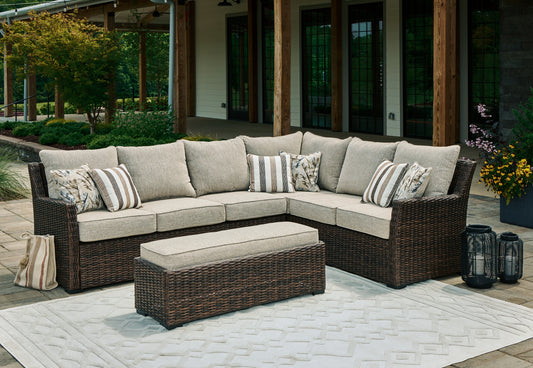 Bradenton Furniture Outlet - Ashley Furniture - Brook Ranch Outdoor - Sofa SEC/Bench w/CUSH (3/CN) / Brown - P465-822