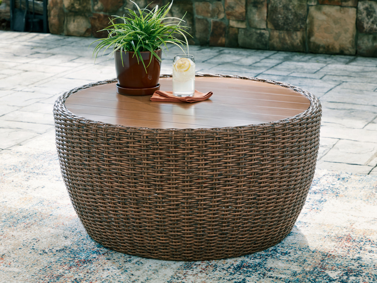 Bradenton Furniture Outlet - Ashley Furniture - Double Point Outdoor - Round Cocktail Table / Beige - PCP503-708