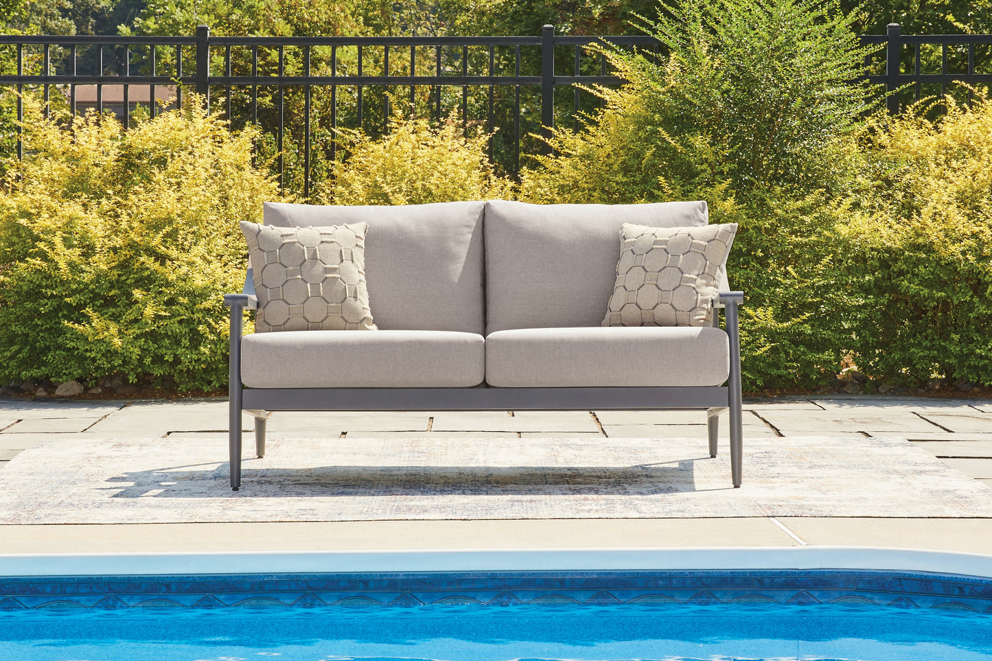 Bradenton Furniture Outlet - Ashley Furniture - Ocean Beach Outdoor - Loveseat w/Cushion / Gray - PCP510-835