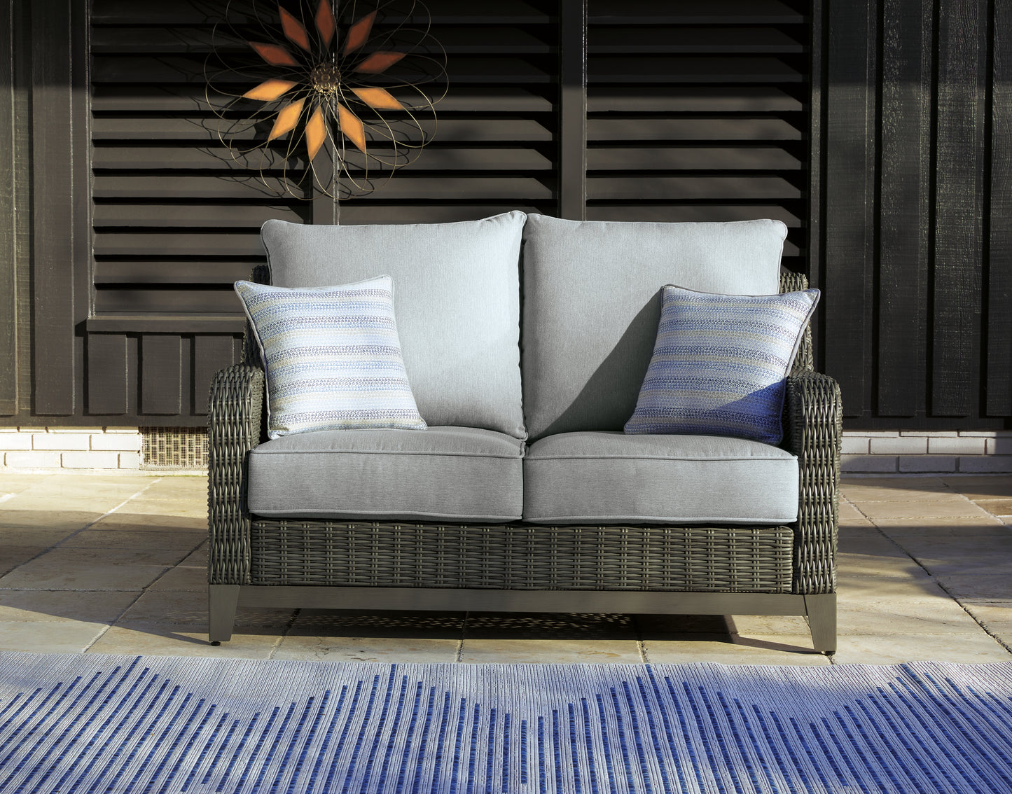 Bradenton Furniture Outlet - Ashley Furniture - Elite Park Outdoor - Loveseat w/Cushion / Gray - P518-835