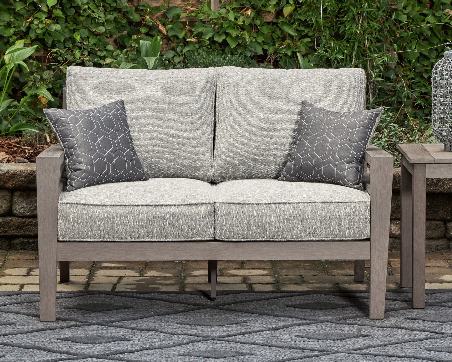 Bradenton Furniture Outlet - Ashley Furniture - Hillside Barn Outdoor - Loveseat w/Cushion / Gray/Brown - P564-835