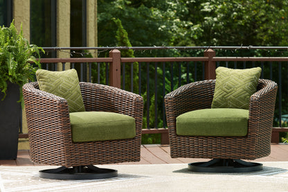 Bradenton Furniture Outlet - Ashley Furniture - Horizon Hall Outdoor - Swivel Lounge w/ Cushion / Brown/Green - P572-821