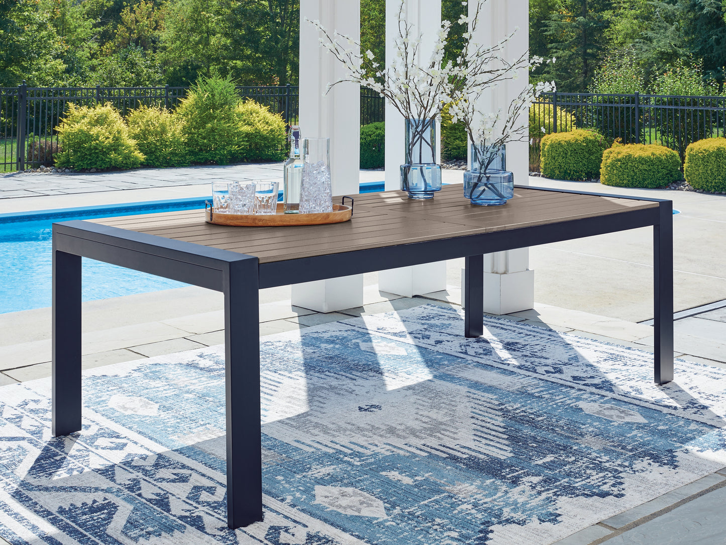 Bradenton Furniture Outlet - Ashley Furniture - East Beach Outdoor - RECT Dining Table w/UMB OPT / Navy Blue/Driftwood - PCP587-625