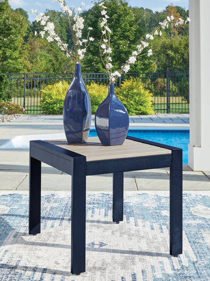 Bradenton Furniture Outlet - Ashley Furniture - East Beach Outdoor - Rectangular End Table / Navy Blue/Driftwood - PCP587-703
