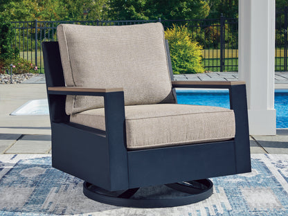 Bradenton Furniture Outlet - Ashley Furniture - East Beach Outdoor - Swivel Glider Chair w/Cushion / Navy Blue/Driftwood - PCP587-821