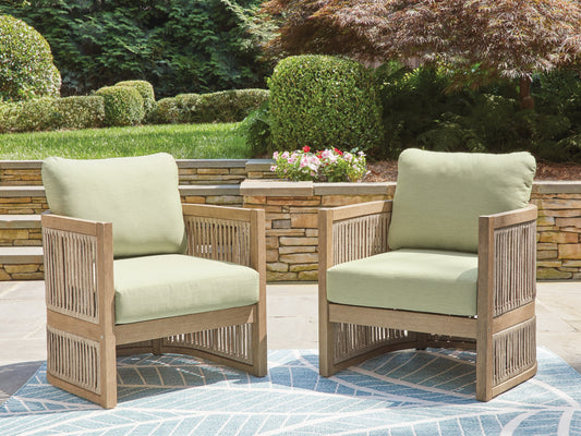 Bradenton Furniture Outlet - Ashley Furniture - Serena Shores Outdoor - Lounge Chair w/Cushion (Set of 2) / Beige/Green - PCP604-820