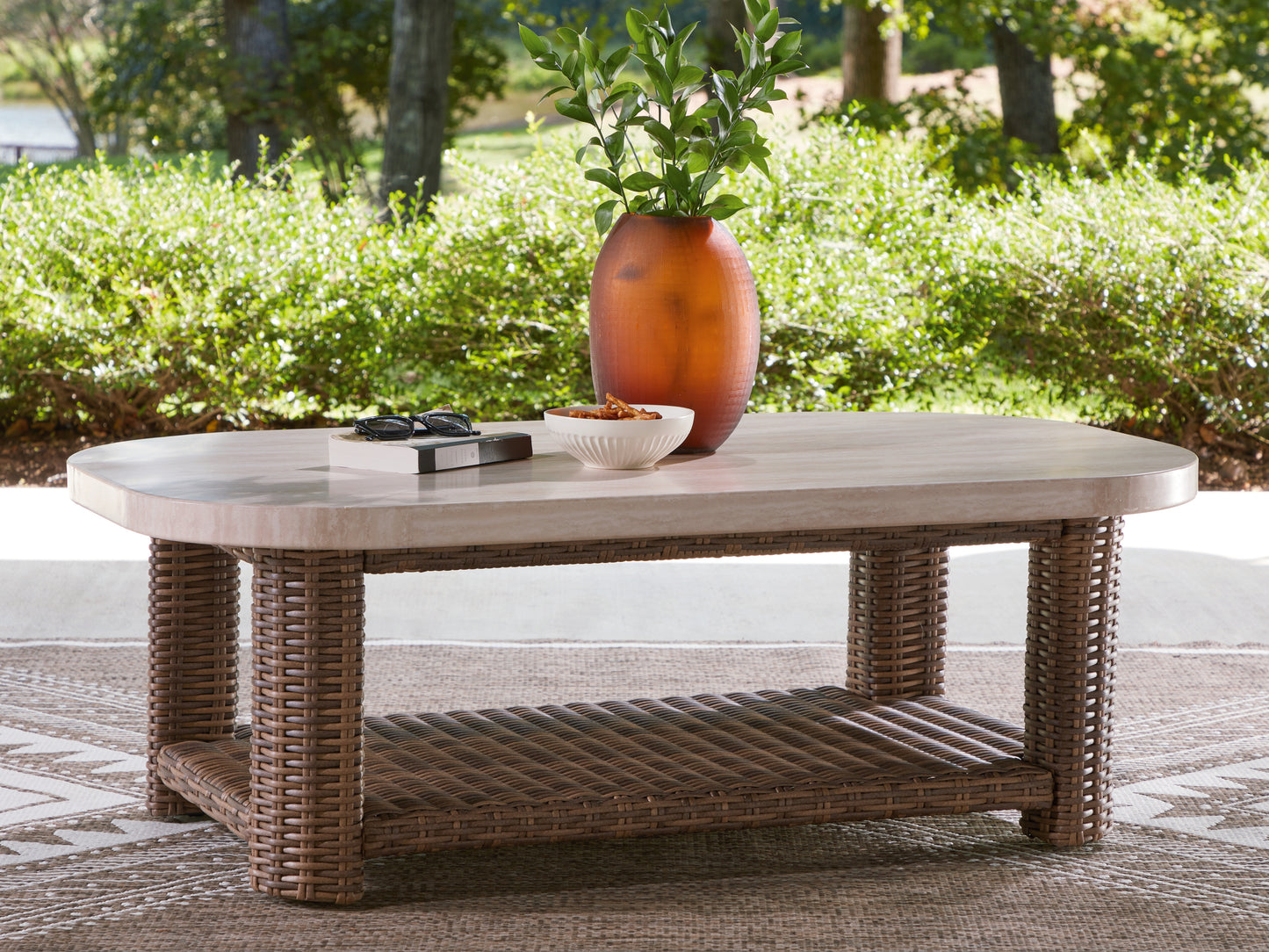 Bradenton Furniture Outlet - Ashley Furniture - Dolan Creek Outdoor - Rectangular Cocktail Table / Beige/Brown - PCP610-701