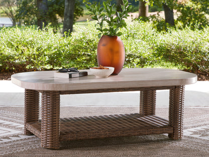 Bradenton Furniture Outlet - Ashley Furniture - Dolan Creek Outdoor - Rectangular Cocktail Table / Beige/Brown - PCP610-701