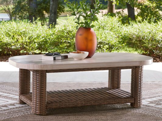 Bradenton Furniture Outlet - Ashley Furniture - Dolan Creek Outdoor - Rectangular Cocktail Table / Beige/Brown - PCP610-701