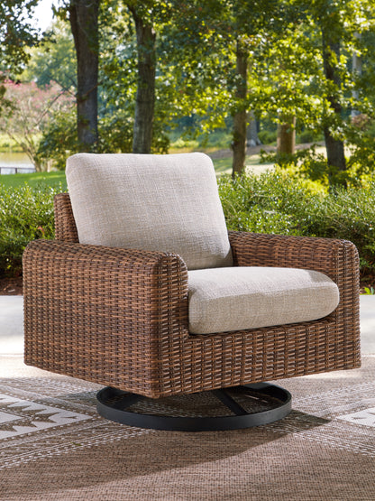 Bradenton Furniture Outlet - Ashley Furniture - Dolan Creek Outdoor - Swivel Lounge w/ Cushion / Gray/Brown - PCP610-821