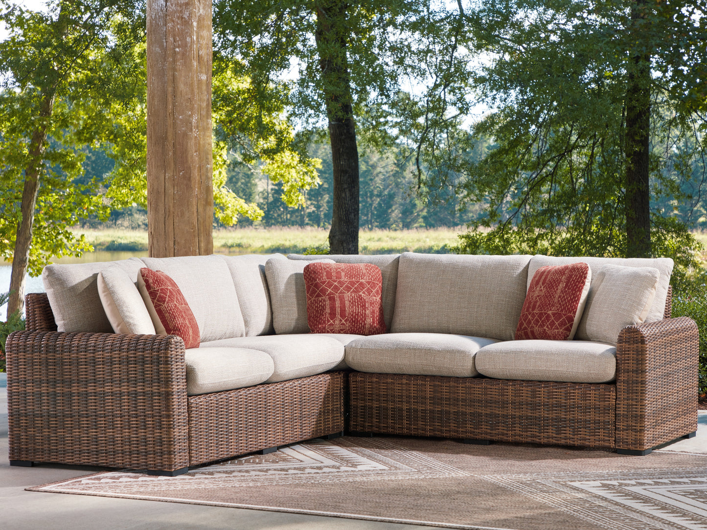 Bradenton Furniture Outlet - Ashley Furniture - Dolan Creek Outdoor - 3-Piece Outdoor Sectional / Beige/Brown - PCP610P1