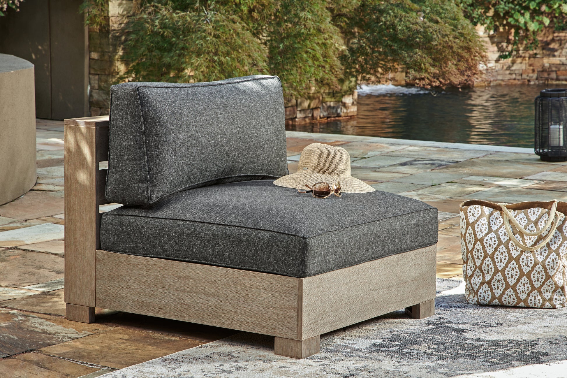 Bradenton Furniture Outlet - Ashley Furniture - Citrine Park Outdoor - Armless Chair w/Cushion (1/CN) / Brown/Charcoal - P660-846