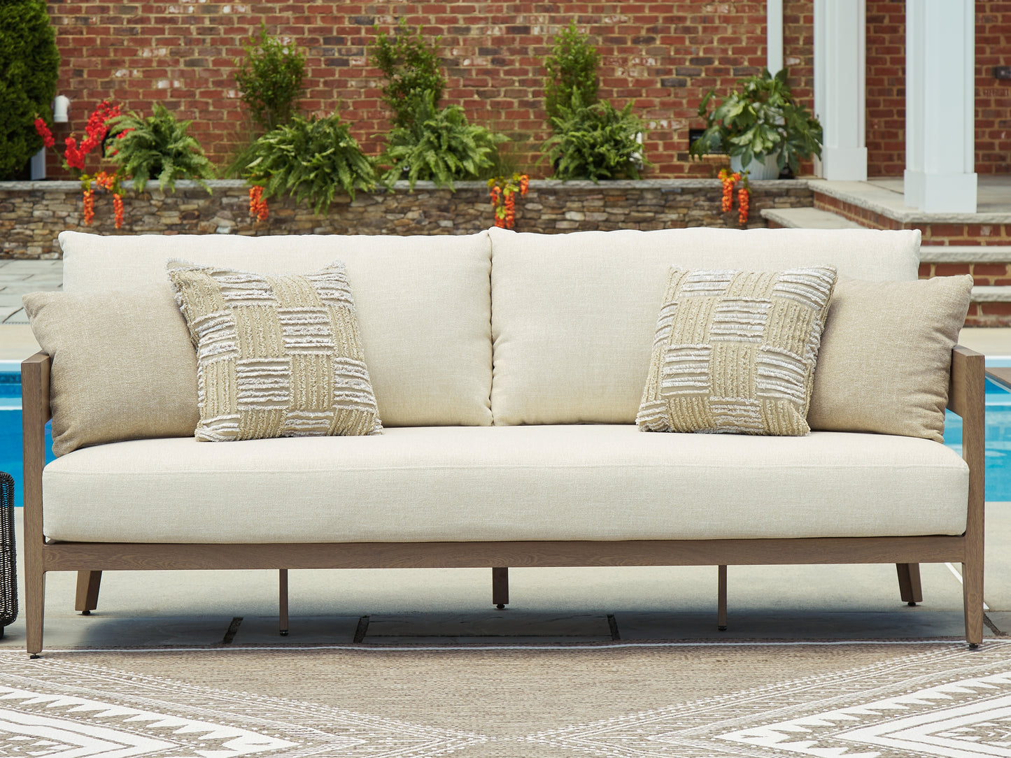 Bradenton Furniture Outlet - Ashley Furniture - Serene Bay Outdoor - Sofa with Cushion / Dark Brown/White - P671-838