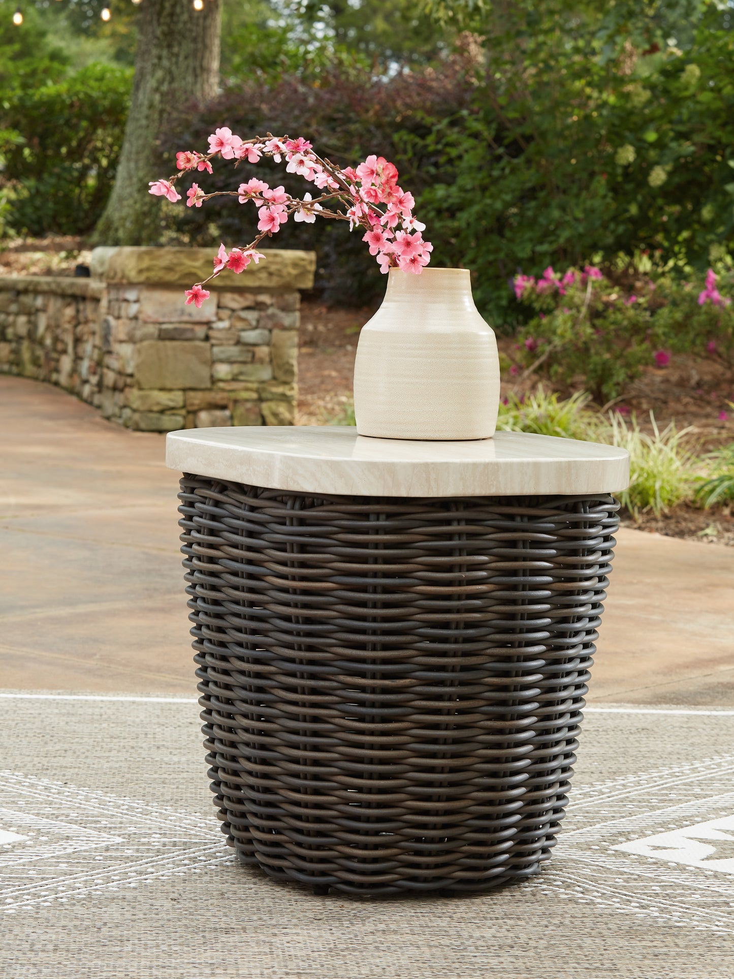 Bradenton Furniture Outlet - Ashley Furniture - Kimora Outdoor - Square End Table / Beige/Dark Brown - P711-702