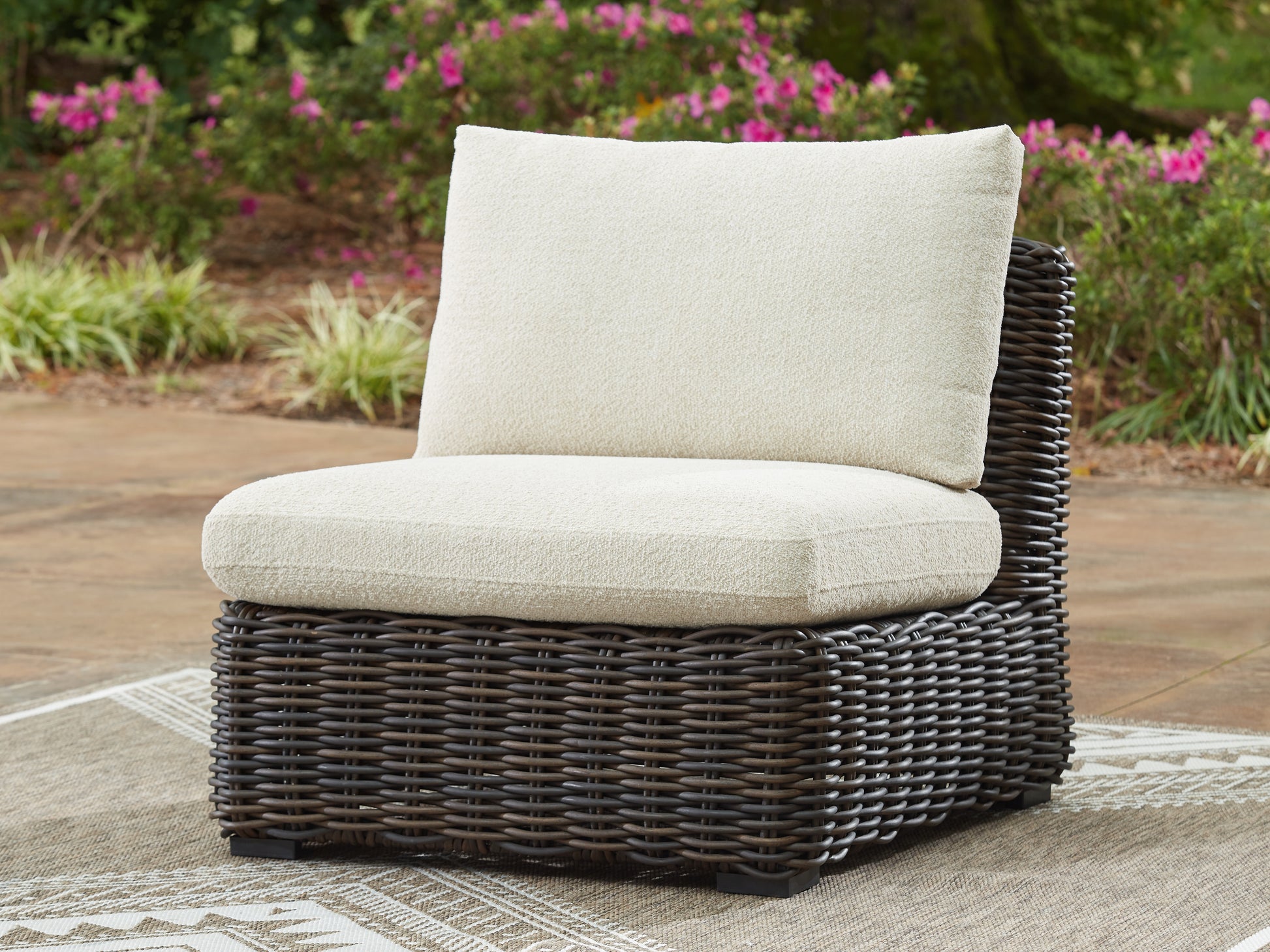 Bradenton Furniture Outlet - Ashley Furniture - Kimora Outdoor - Armless Chair w/Cushion / Beige/Dark Brown - P711-846