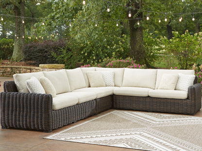 Bradenton Furniture Outlet - Ashley Furniture - Kimora Outdoor - 4-Piece Outdoor Sectional / Beige/Dark Brown - P711P2