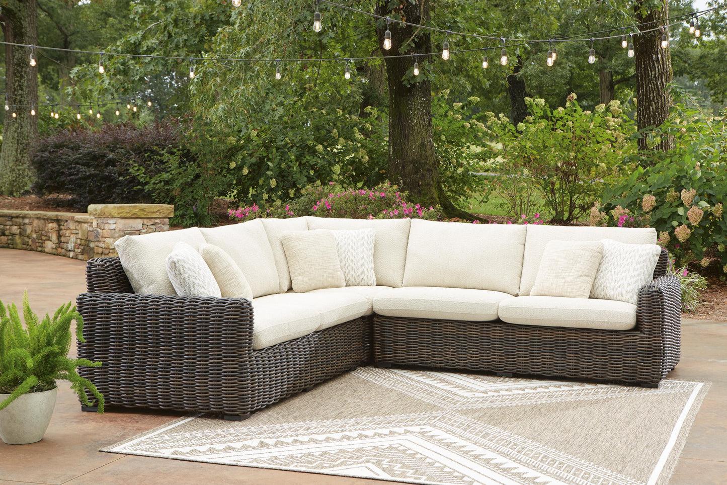 Bradenton Furniture Outlet - Ashley Furniture - Kimora Outdoor - 3-Piece Outdoor Sectional / Beige/Dark Brown - P711P1