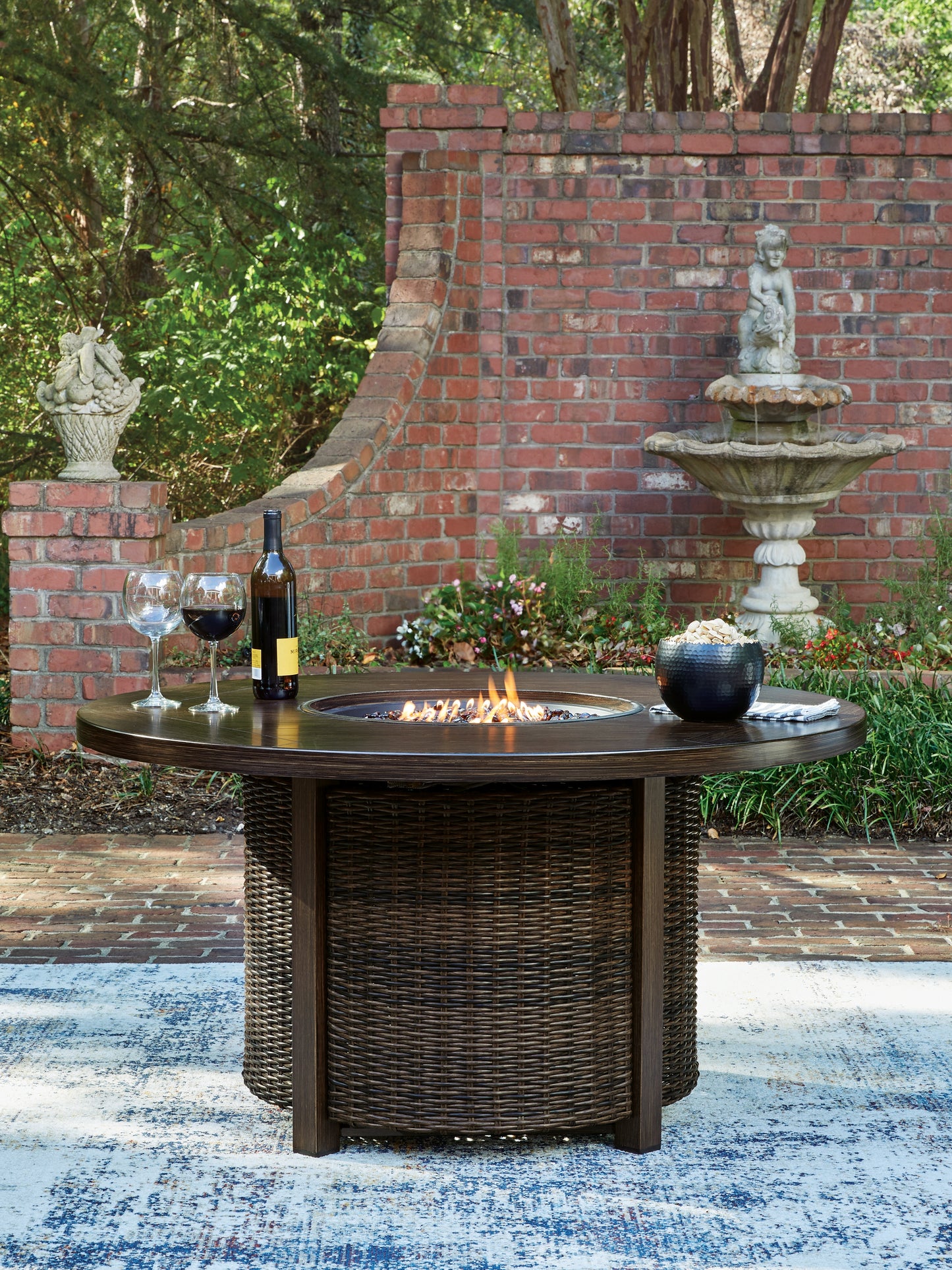 Bradenton Furniture Outlet - Ashley Furniture - Monterey Point Outdoor - Round Fire Pit Table / Dark Brown - PCP760-776