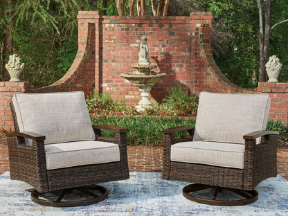 Bradenton Furniture Outlet - Ashley Furniture - Monterey Point Outdoor - Swivel Lounge Chair (Set of 2) / Dark Brown - PCP760-821