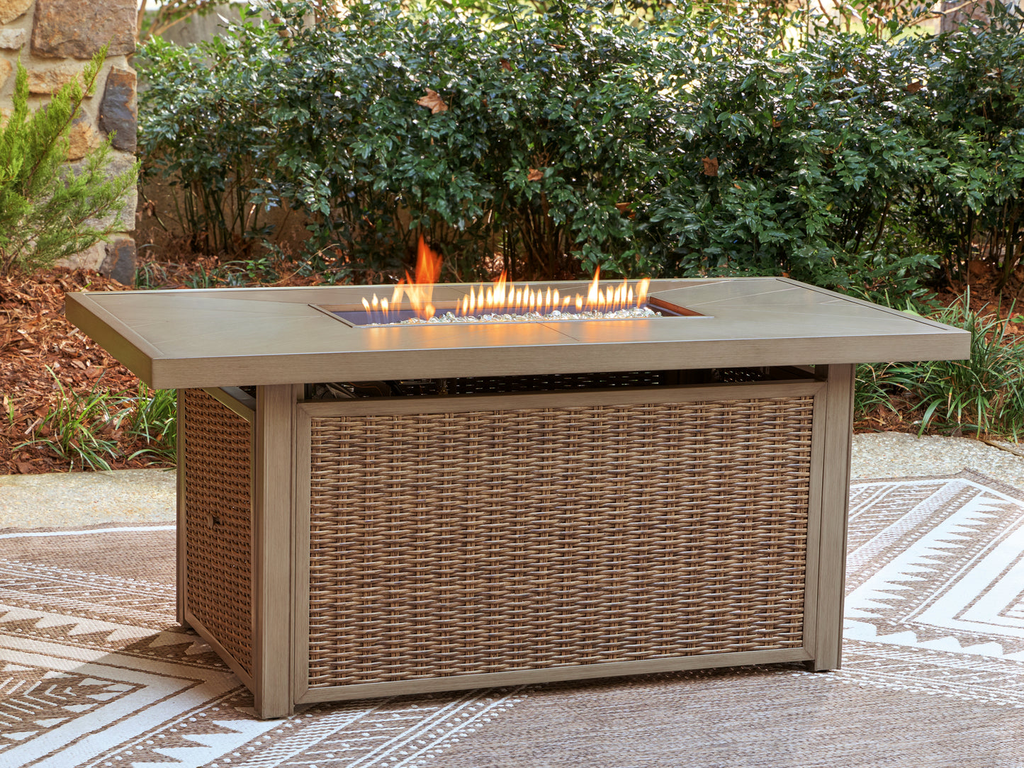 Bradenton Furniture Outlet - Ashley Furniture - Laguna Heights Outdoor - Rectangular Fire Pit Table / Beige - PCP790-773