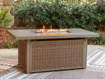 Bradenton Furniture Outlet - Ashley Furniture - Laguna Heights Outdoor - Rectangular Fire Pit Table / Beige - PCP790-773