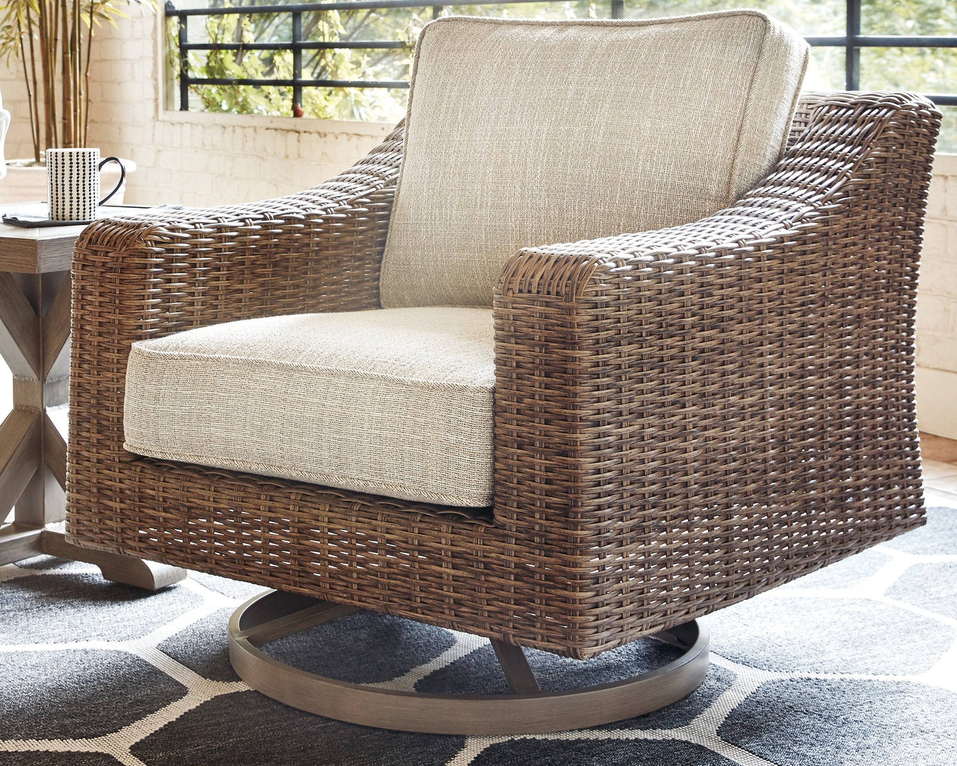 Bradenton Furniture Outlet - Ashley Furniture - Beachcroft Outdoor - Swivel Lounge Chair (1/CN) / Beige - P791-821