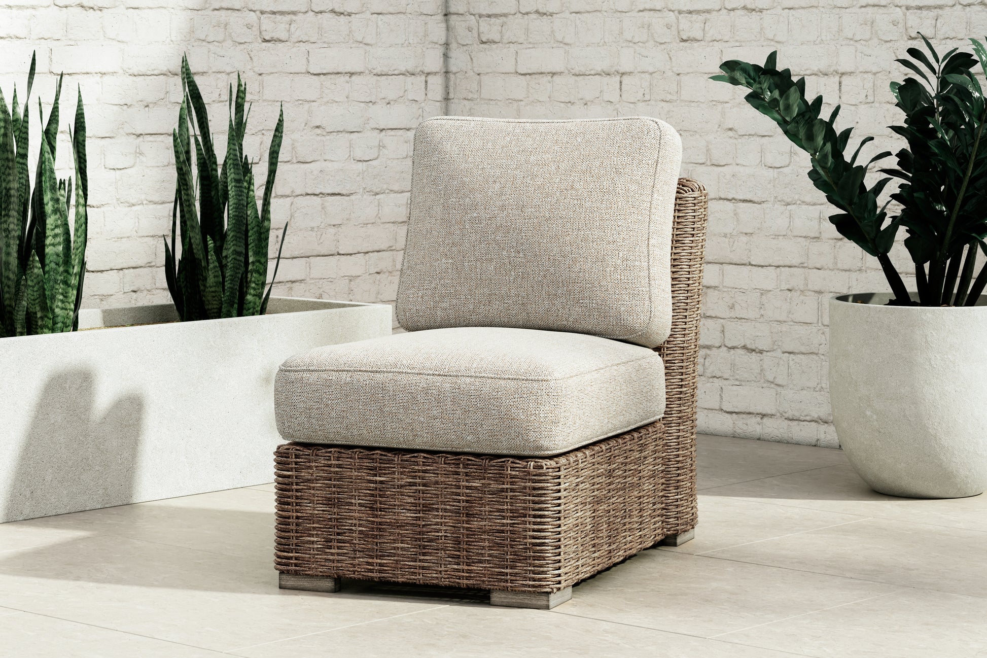 Bradenton Furniture Outlet - Ashley Furniture - Beachcroft Outdoor - Armless Chair w/Cushion / Beige - P791-846