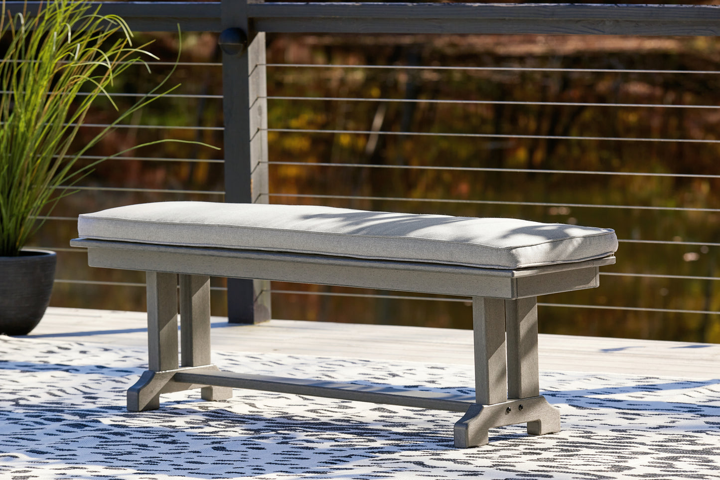 Bradenton Furniture Outlet - Ashley Furniture - Visola Outdoor - Bench with Cushion / Gray - P802-600