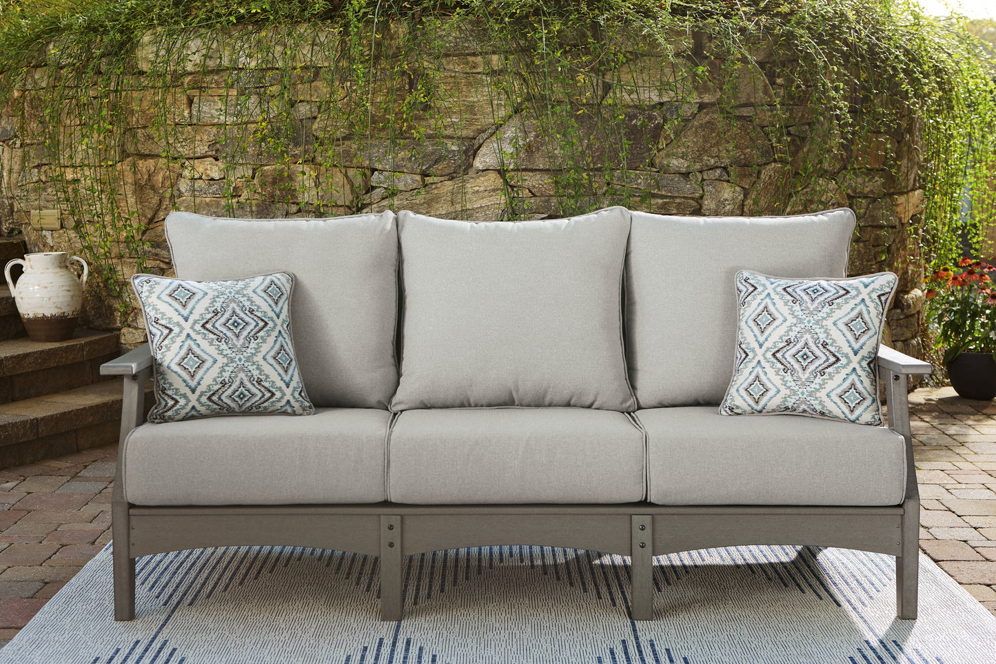 Bradenton Furniture Outlet - Ashley Furniture - Visola Outdoor - Sofa with Cushion / Gray - P802-838
