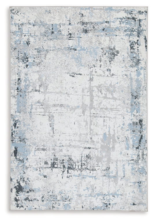 Bradenton Furniture Outlet - Ashley Furniture - Emertonly Rug - 5' x 7' Washable Rug / Blue/White/Gray - R406982
